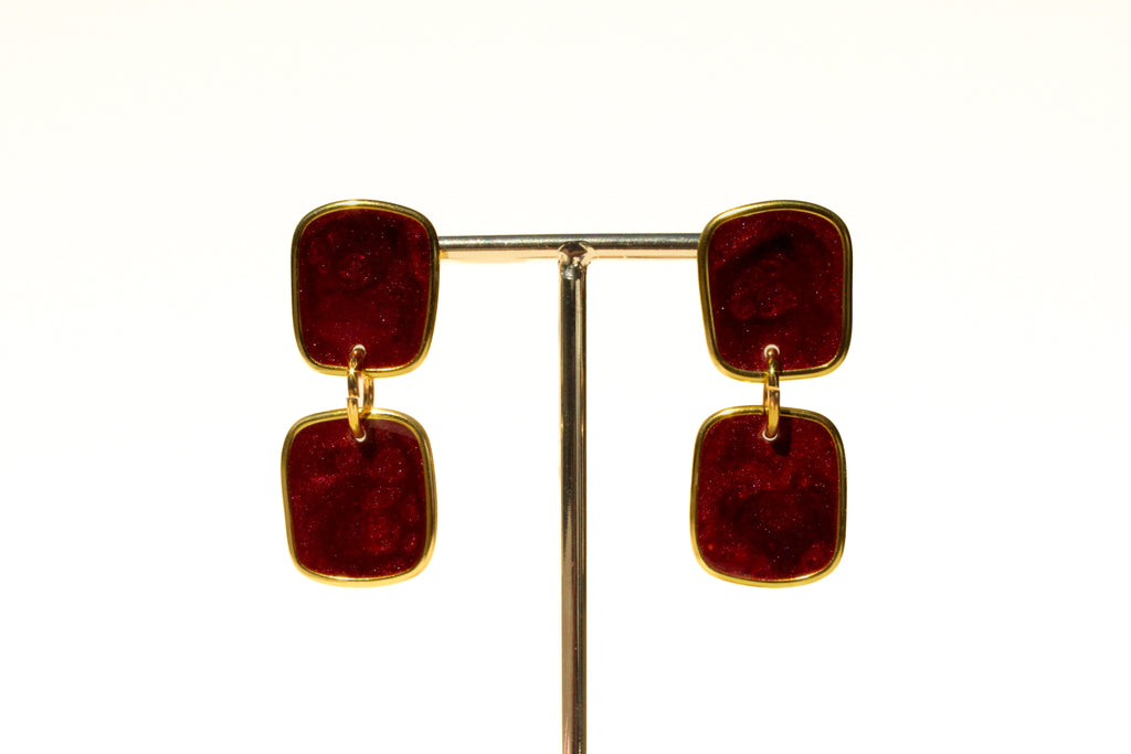 Merlot 21 - Burgundy Dangle Handmade Light Resin Statement Earrings
