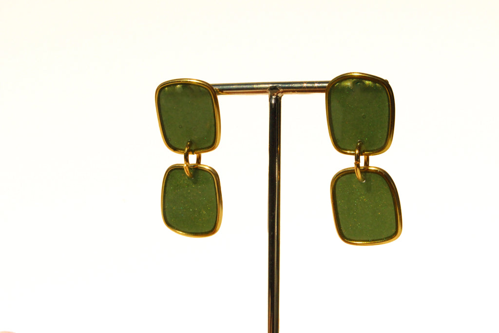 Moss 21 - Moss Green Dangle Handmade Light Resin Statement Earrings