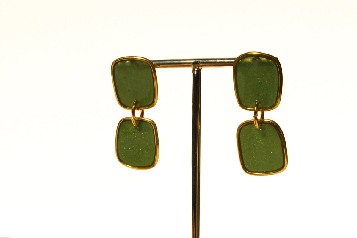 Moss 21 - Moss Green Dangle Handmade Light Resin Statement Earrings