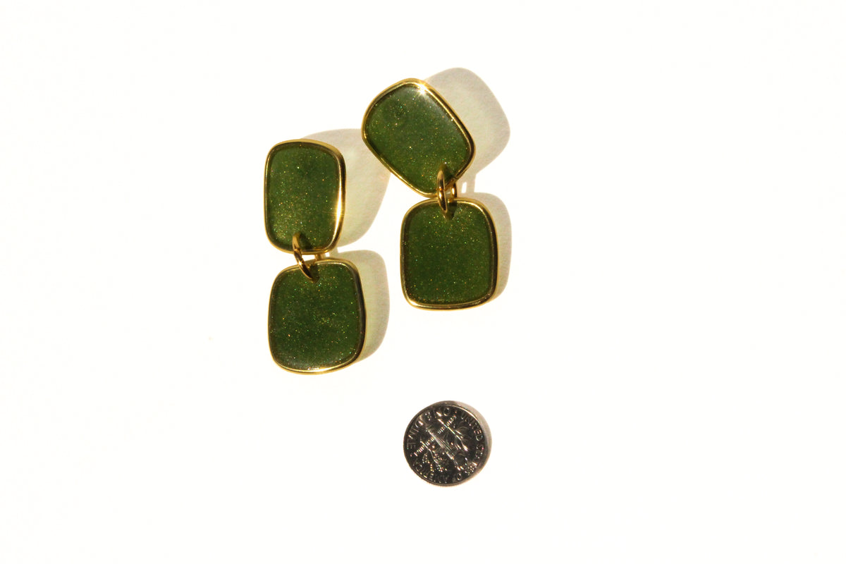 Moss 21 - Moss Green Dangle Handmade Light Resin Statement Earrings