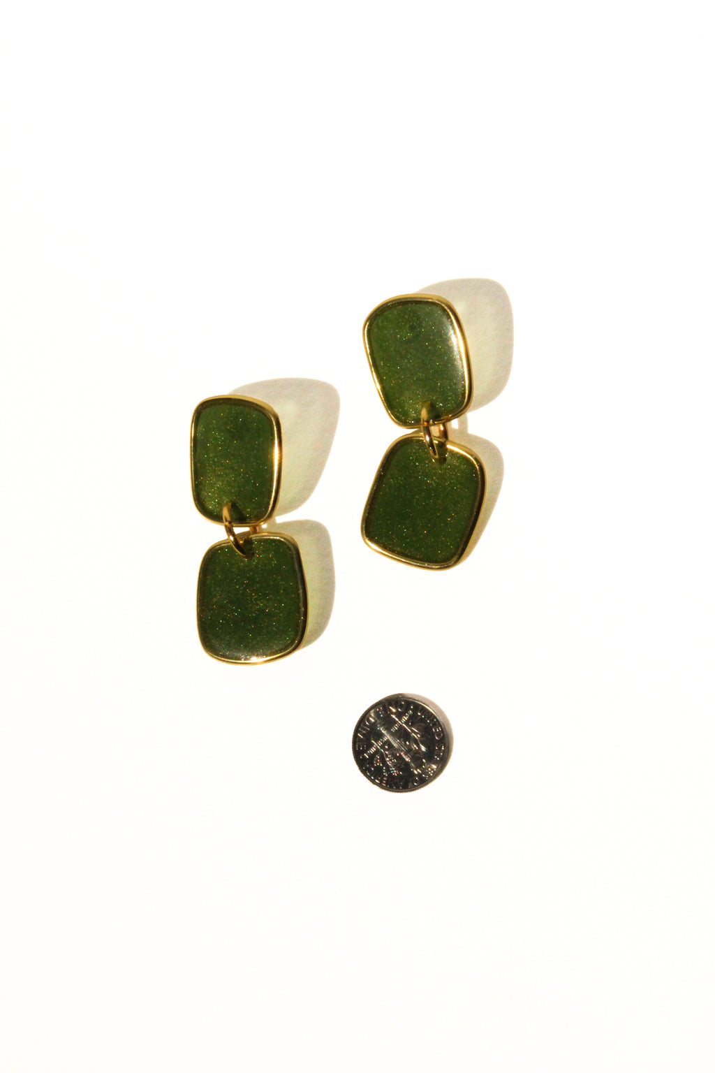 Moss 21 - Moss Green Dangle Handmade Light Resin Statement Earrings